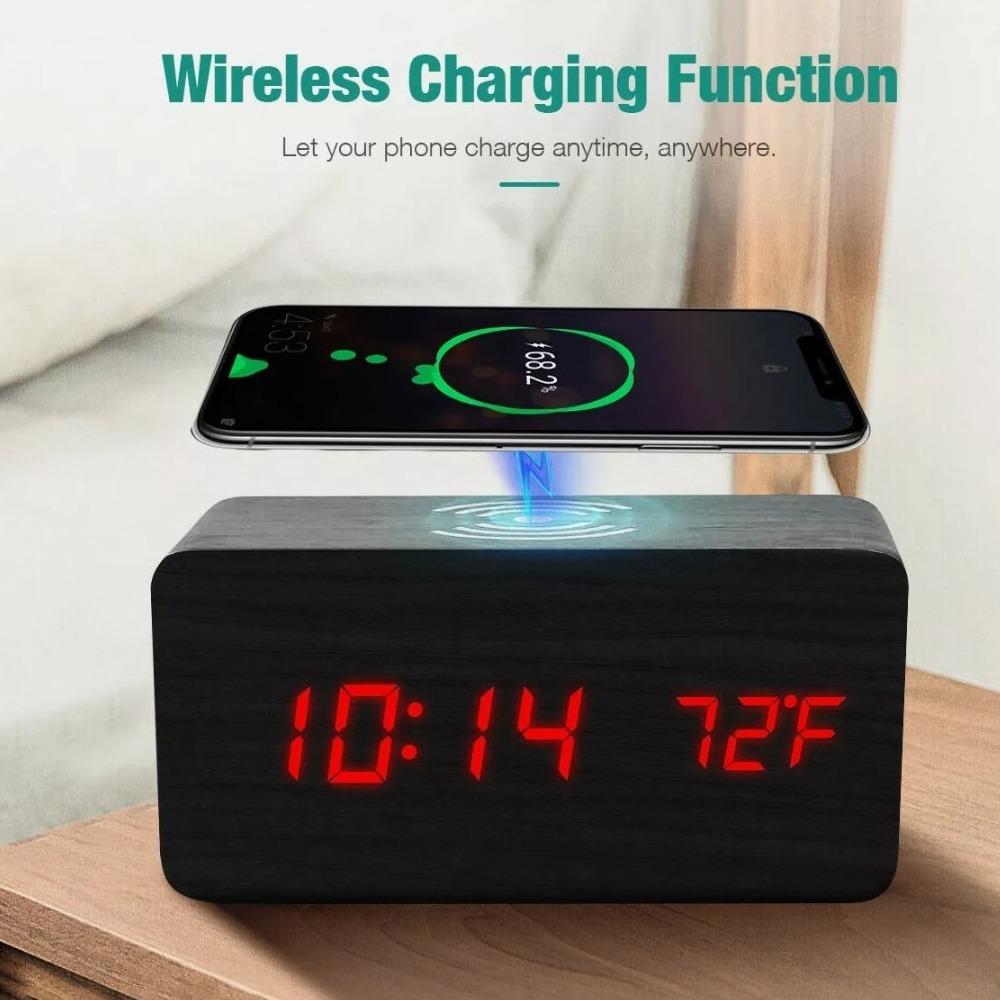 Wooden Digital Alarm Clock Wireless Phone Charging Pad – LATRAYLE'S SHOP